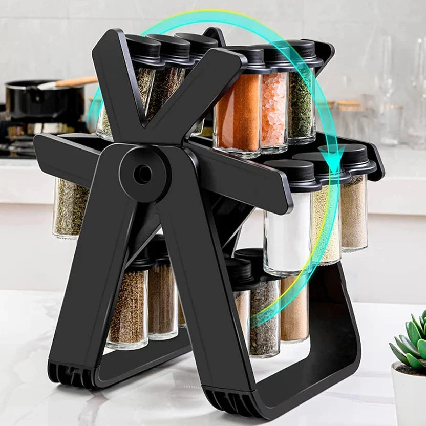 360° Rotating Ferris Wheel Spice Rack with 18 Glass Jars