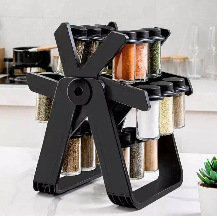 360° Rotating Ferris Wheel Spice Rack with 18 Glass Jars