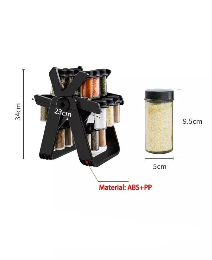 360° Rotating Ferris Wheel Spice Rack with 18 Glass Jars