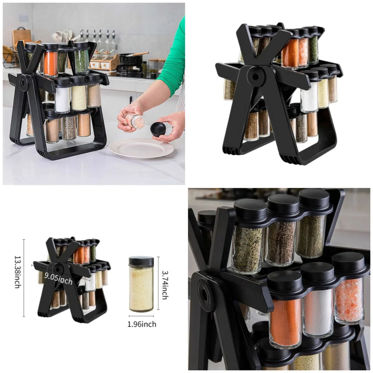 360° Rotating Ferris Wheel Spice Rack with 18 Glass Jars