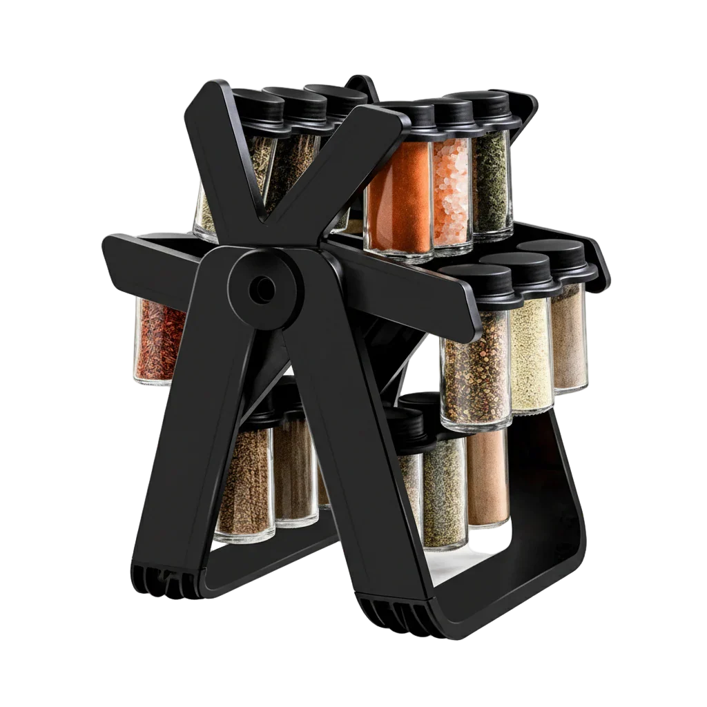 360° Rotating Ferris Wheel Spice Rack with 18 Glass Jars